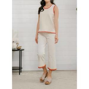 NEW CHARLIE B embroidered hem denim pant in natural
